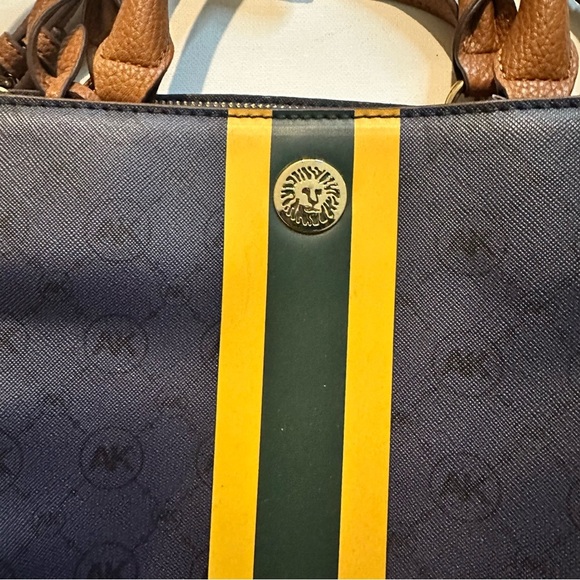 Anne Klein Vegan Leather Stylish Brown Blue Gold Zip Handbag Shoulder Bag - Picture 3 of 15